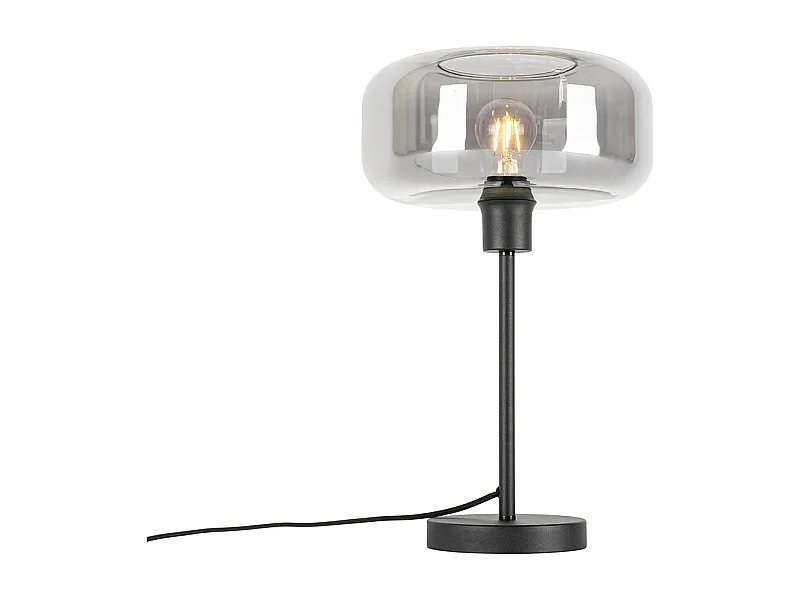 Lampe de table art déco noire avec verre fumé - Bizle