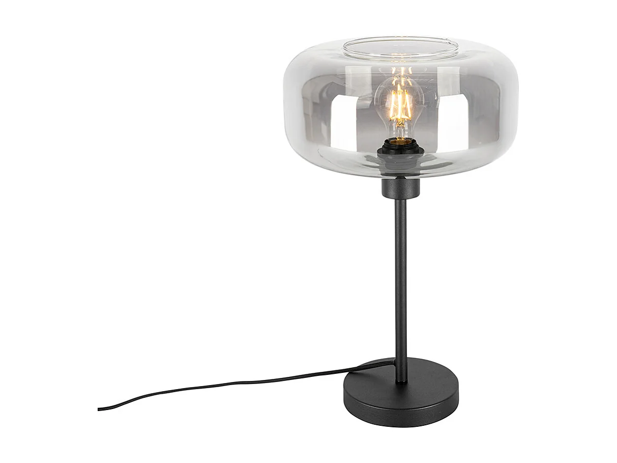 Lampe de table art déco noire avec verre fumé - Bizle