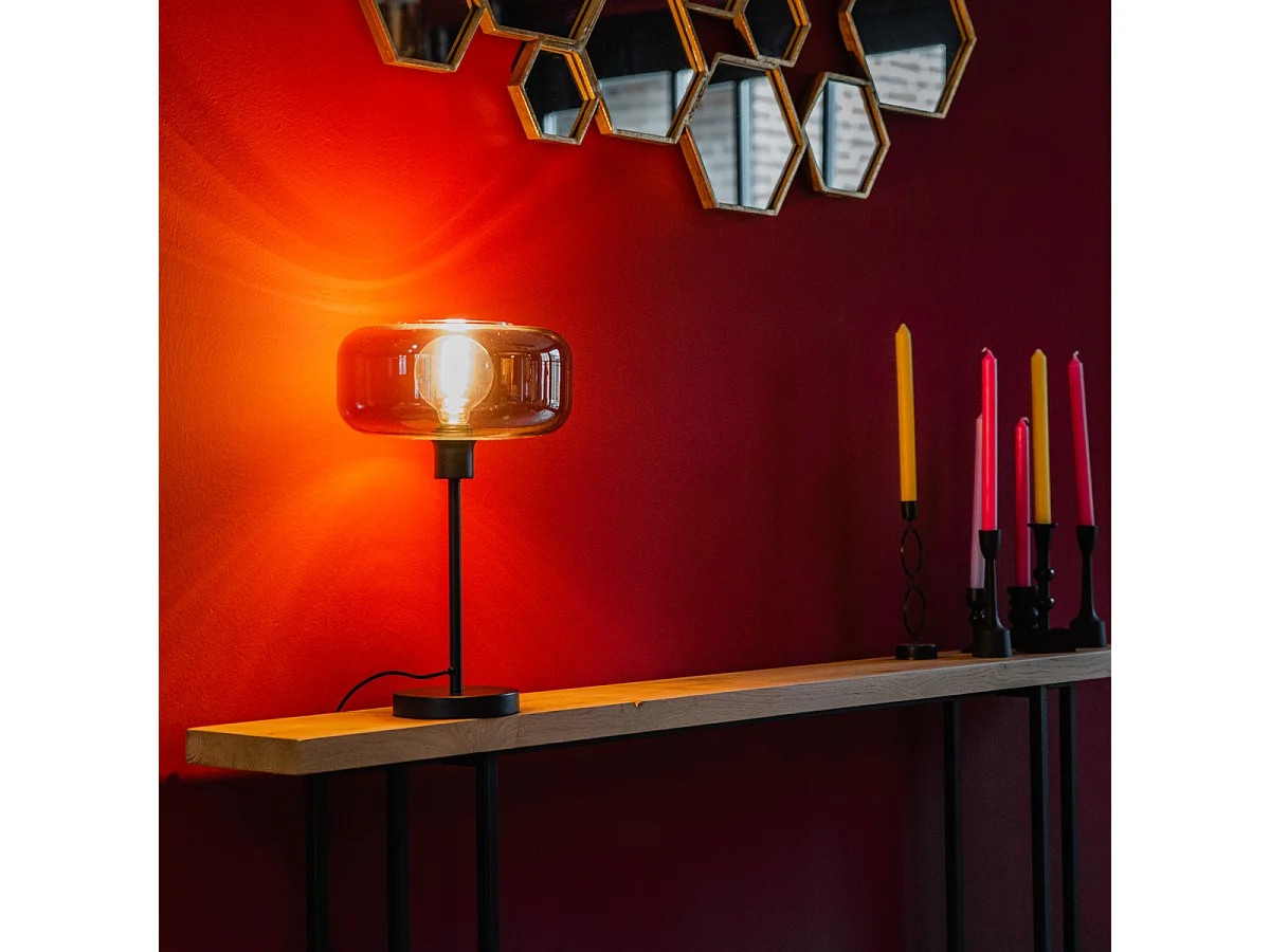 Lampe de table Art déco noire avec verre fumé - Bizle