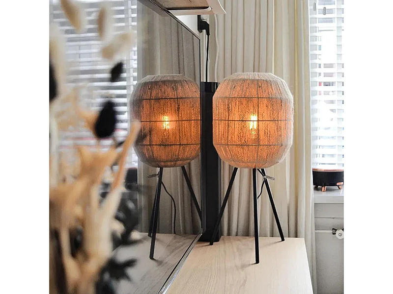 Lampe de table orientale noire avec corde - Riki