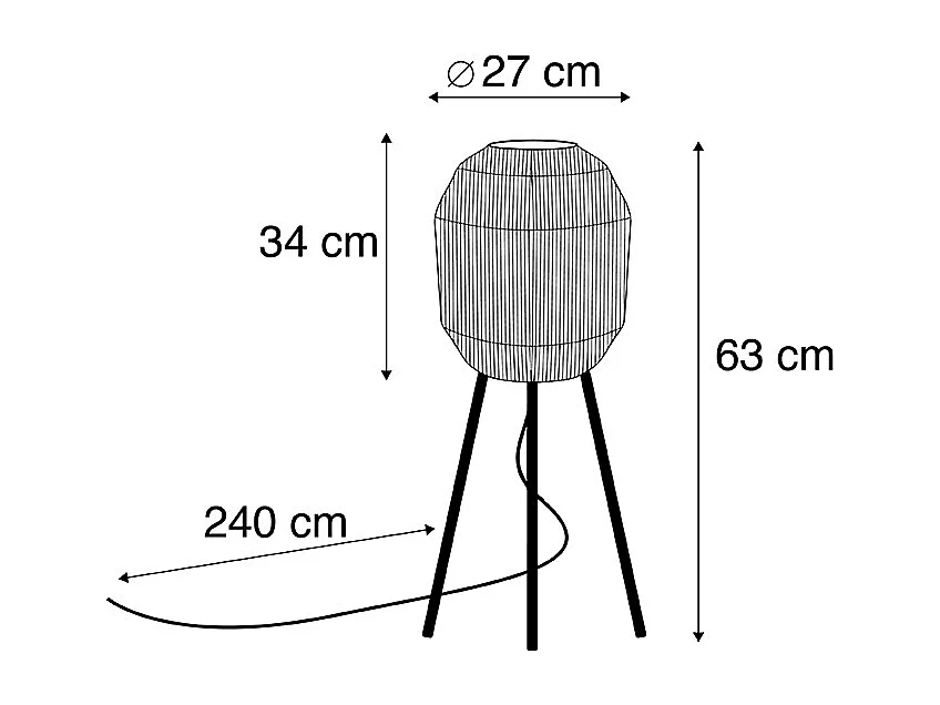 Lampe de table orientale noire avec corde - Riki