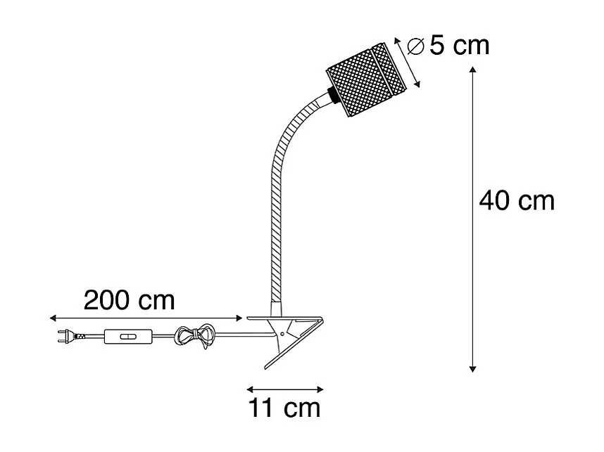 Lampe à pince moderne noire avec bras flexible - Cavalux