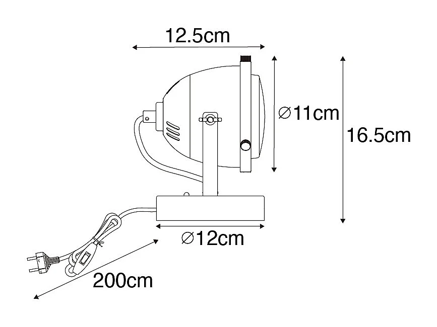Lampe de table industrielle noire 18 cm - Emado