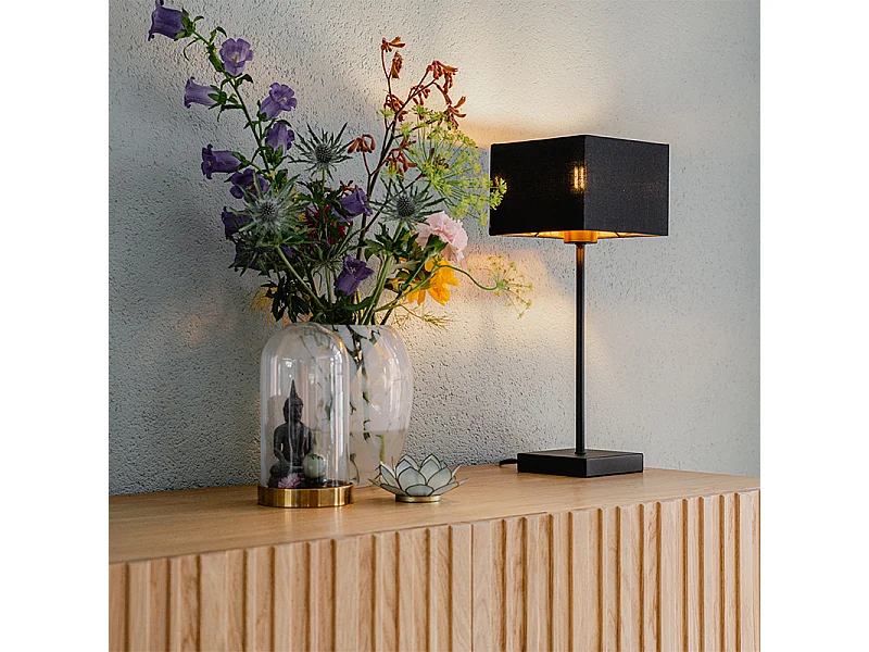 Lampe de table moderne abat-jour en tissu noir avec or - VT 1