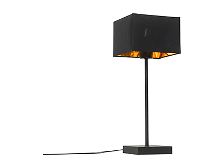 Lampe de table moderne abat-jour en tissu noir avec or - VT 1