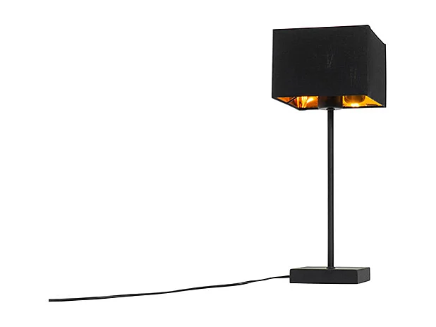 Lampe de table moderne abat-jour en tissu noir avec or - VT 1