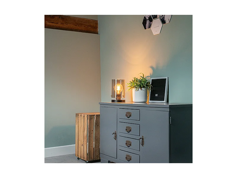 Lampe de table design noire avec verre fumé - Dôme