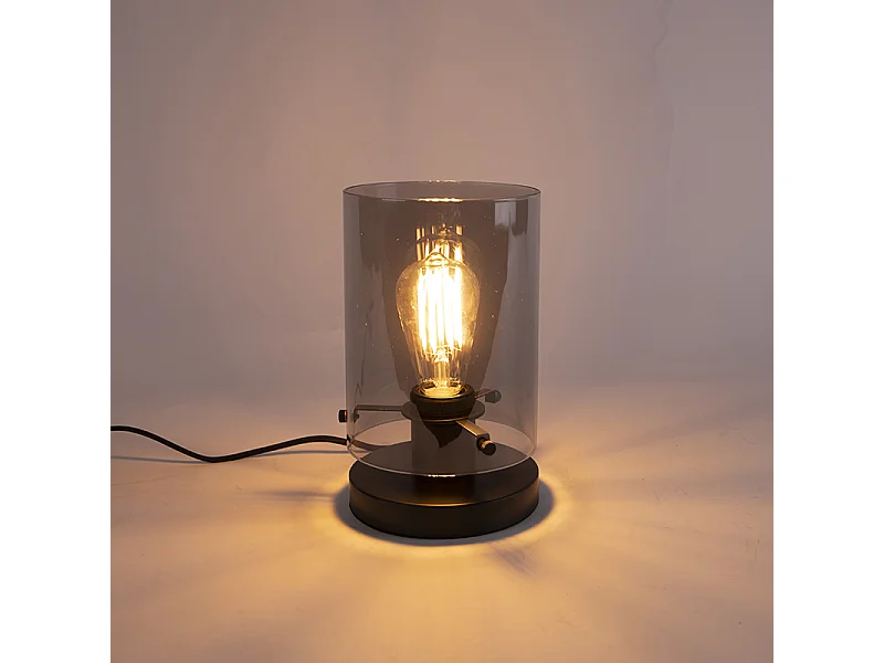 Lampe de table design noire avec verre fumé - Dôme