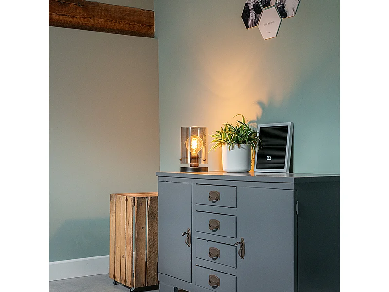 Lampe de table design noire avec verre fumé - Dome