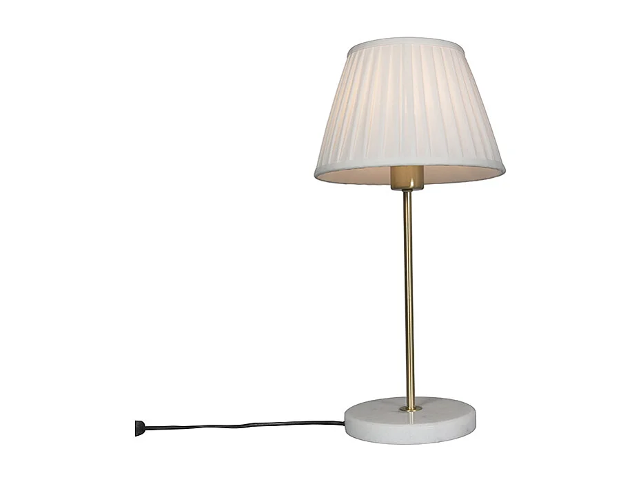 Lampe de table rétro en laiton avec abat-jour plissé crème 25 cm - Kaso