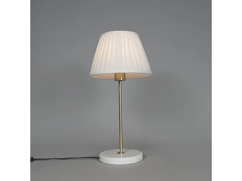 Lampe de table rétro en laiton avec abat-jour plissé crème 25 cm - Kaso