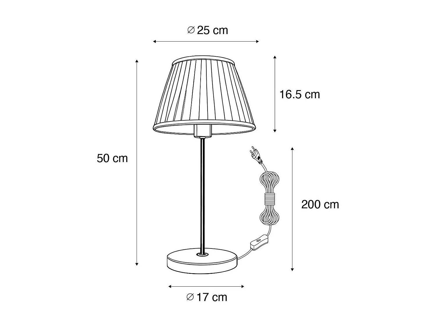 Lampe de table rétro en laiton avec abat-jour plissé blanc 25 cm - Kaso