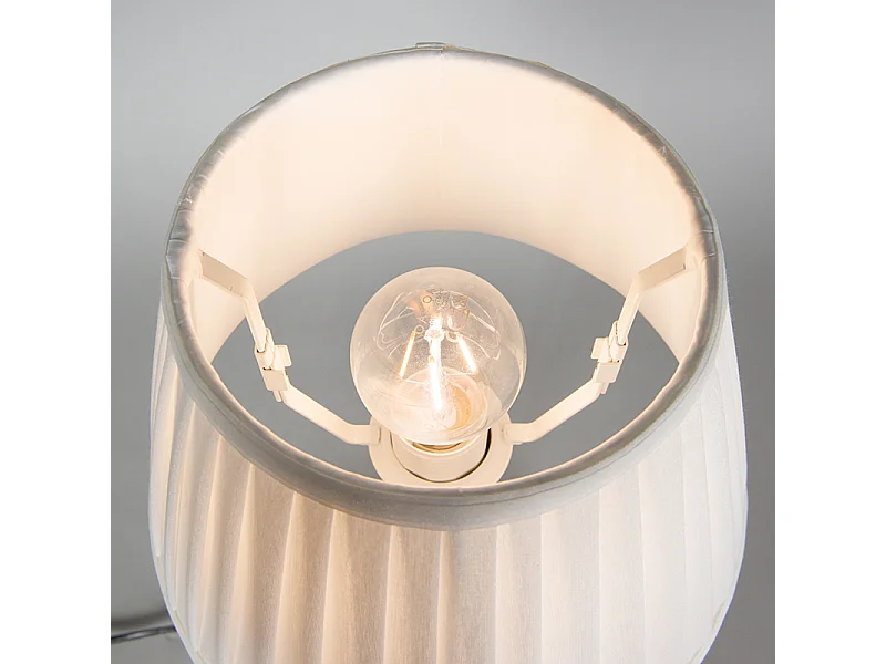 Lampe de table rétro en laiton avec abat-jour plissé blanc 25 cm - Kaso