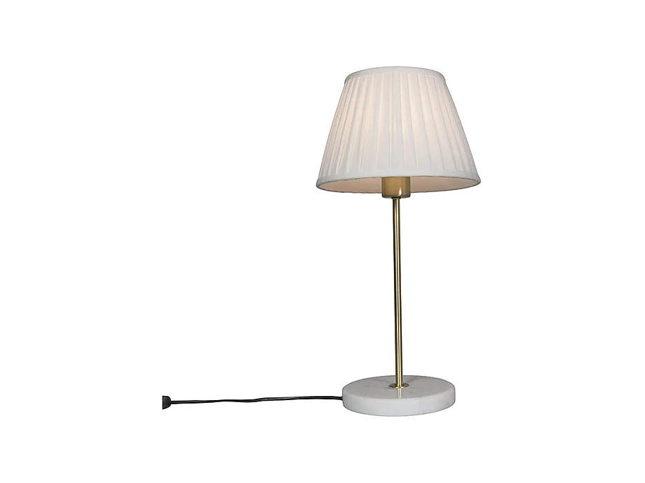 Lampe de table rétro en laiton avec abat-jour plissé crème 25 cm - Kaso