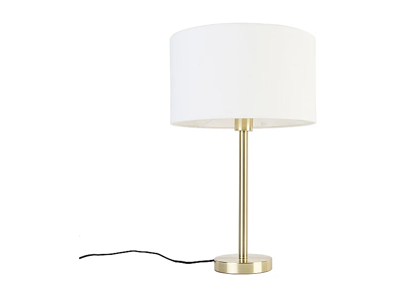 Lampe de table classique laiton avec abat-jour blanc 35 cm - Simplo