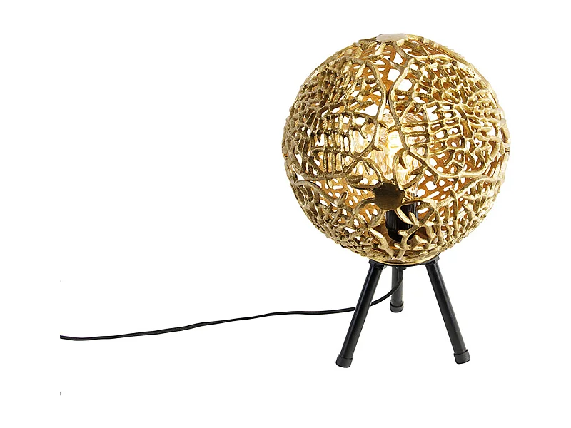 Lampe de table Art Déco trépied or avec noir - Maro