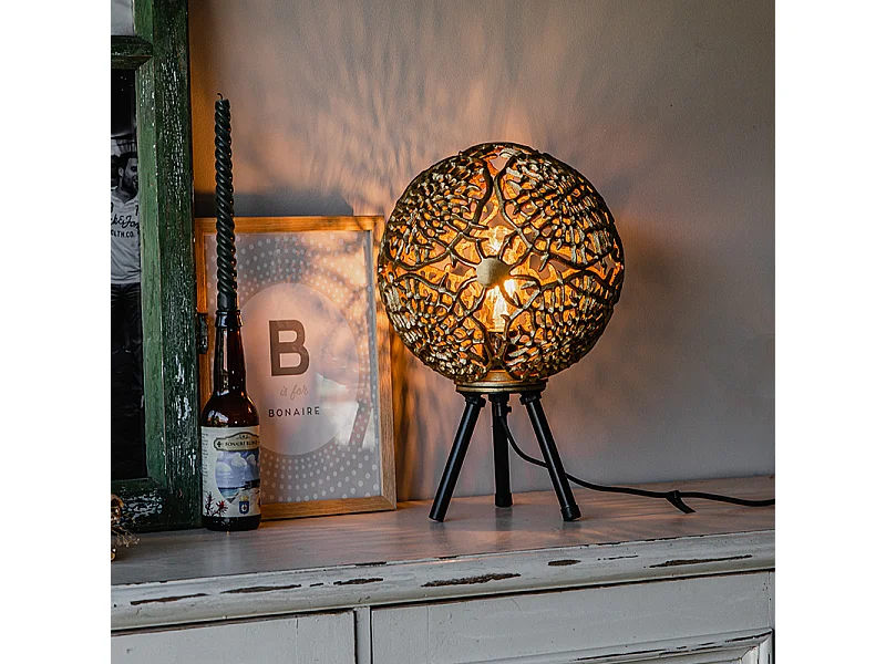 Lampe de table Art Déco trépied or avec noir - Maro