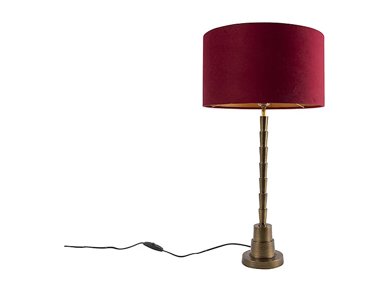 Lampe de table Art Déco bronze velours abat-jour rouge 35 cm - Pisos