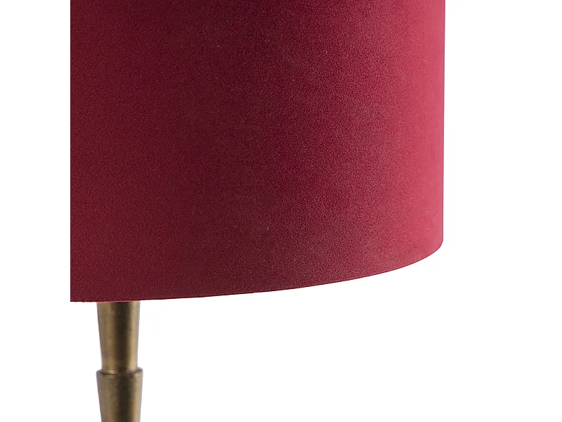 Lampe de table Art déco en bronze avec abat-jour en velours rouge 35 cm - Pisos