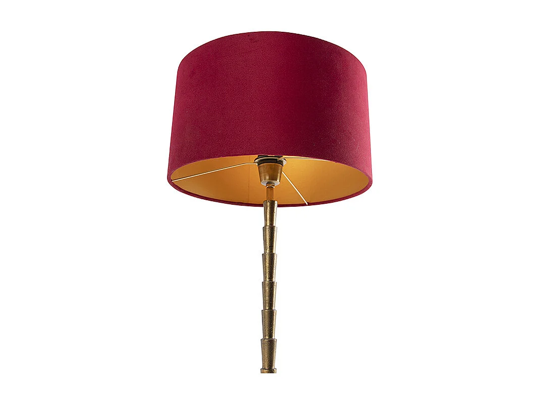 Lampe de table Art déco en bronze avec abat-jour en velours rouge 35 cm - Pisos