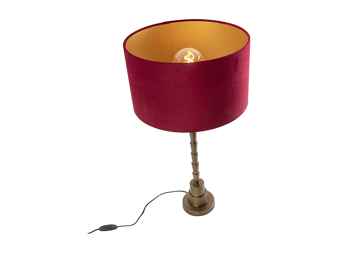 Lampe de table Art déco en bronze avec abat-jour en velours rouge 35 cm - Pisos