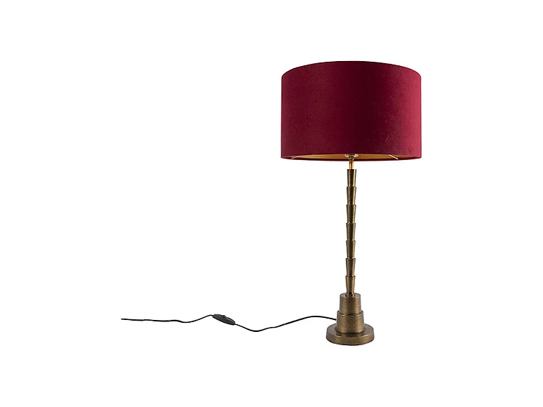 Lampe de table Art Déco bronze velours abat-jour rouge 35 cm - Pisos