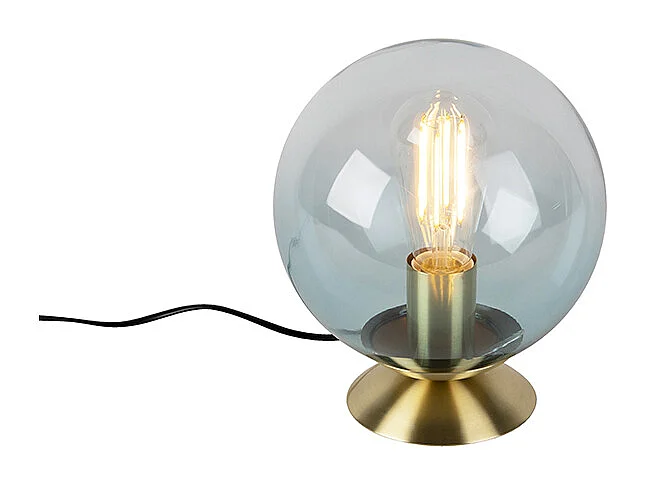 Lampe de table art déco en laiton avec verre bleu - Pallon