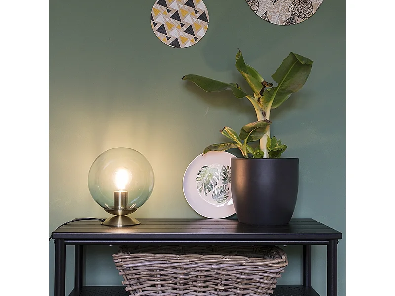 Lampe de table art déco en laiton avec verre bleu - Pallon