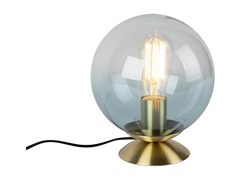 Lampe de table art déco en laiton avec verre bleu - Pallon