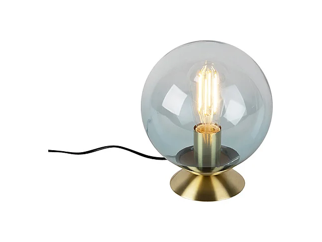 Lampe de table art déco en laiton avec verre bleu - Pallon