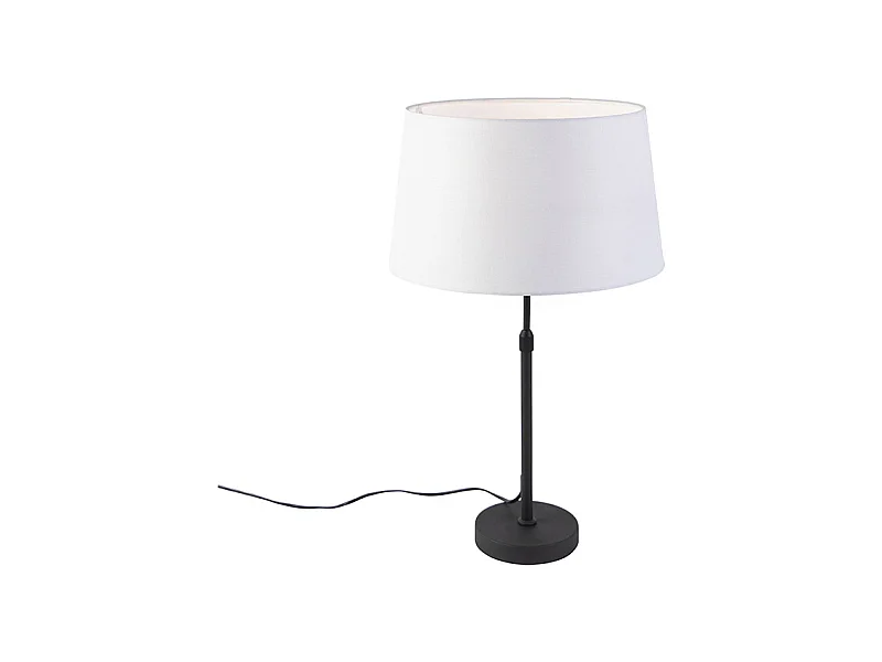 Lampe de table noir avec abat-jour en lin blanc 35 cm réglable - Parte