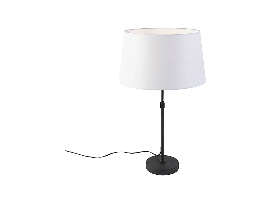 Lampe de table noir avec abat-jour en lin blanc 35 cm réglable - Parte