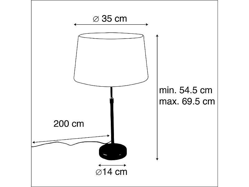 Lampe de table noire avec abat-jour en lin blanc 35 cm réglable - Parte