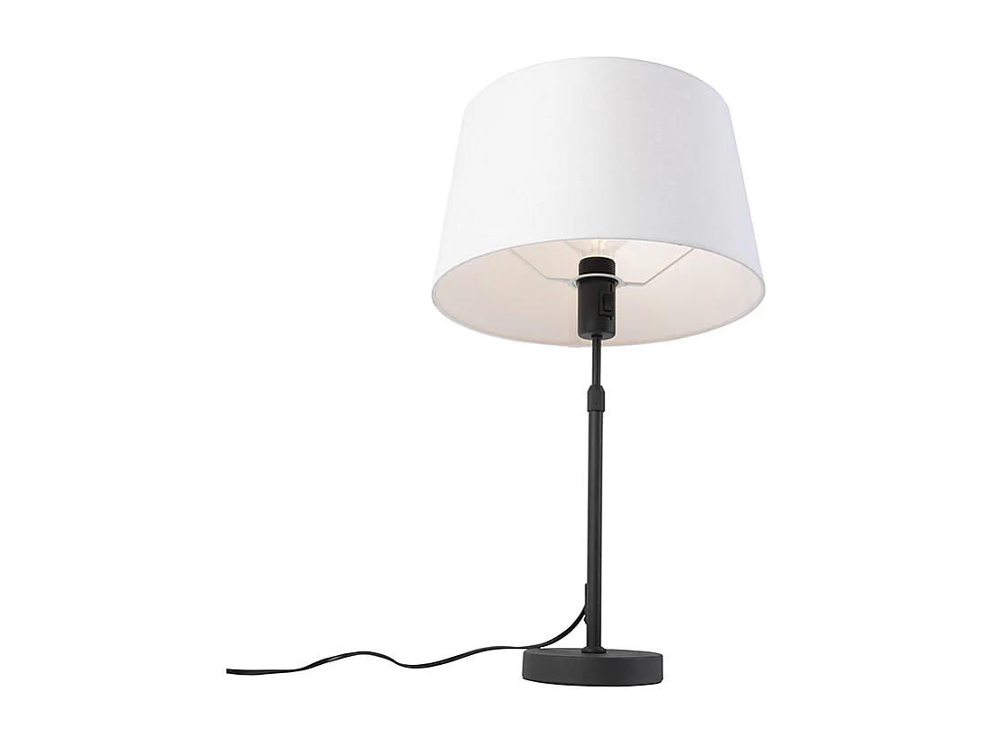 Lampe de table noire avec abat-jour en lin blanc 35 cm réglable - Parte