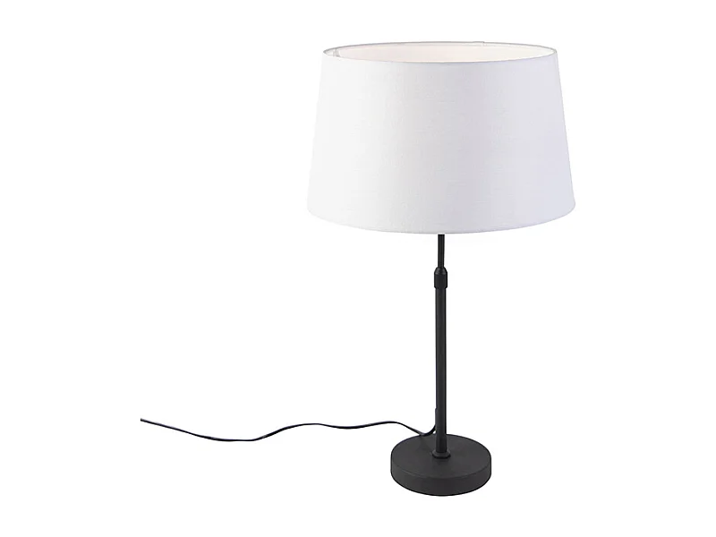 Lampe de table noire avec abat-jour en lin blanc 35 cm réglable - Parte