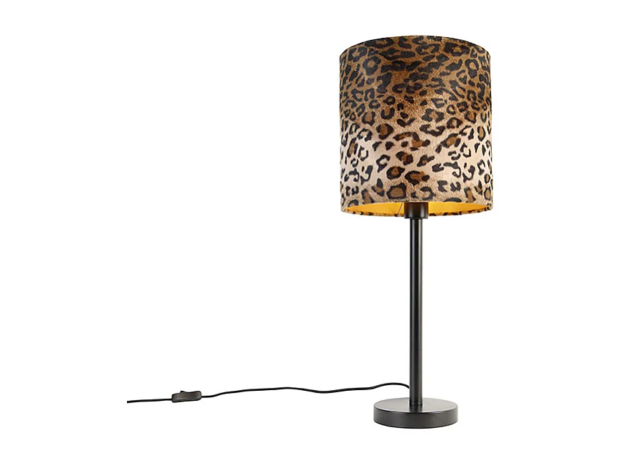 Lampe de table moderne noire avec abat-jour léopard 25 cm - Simplo