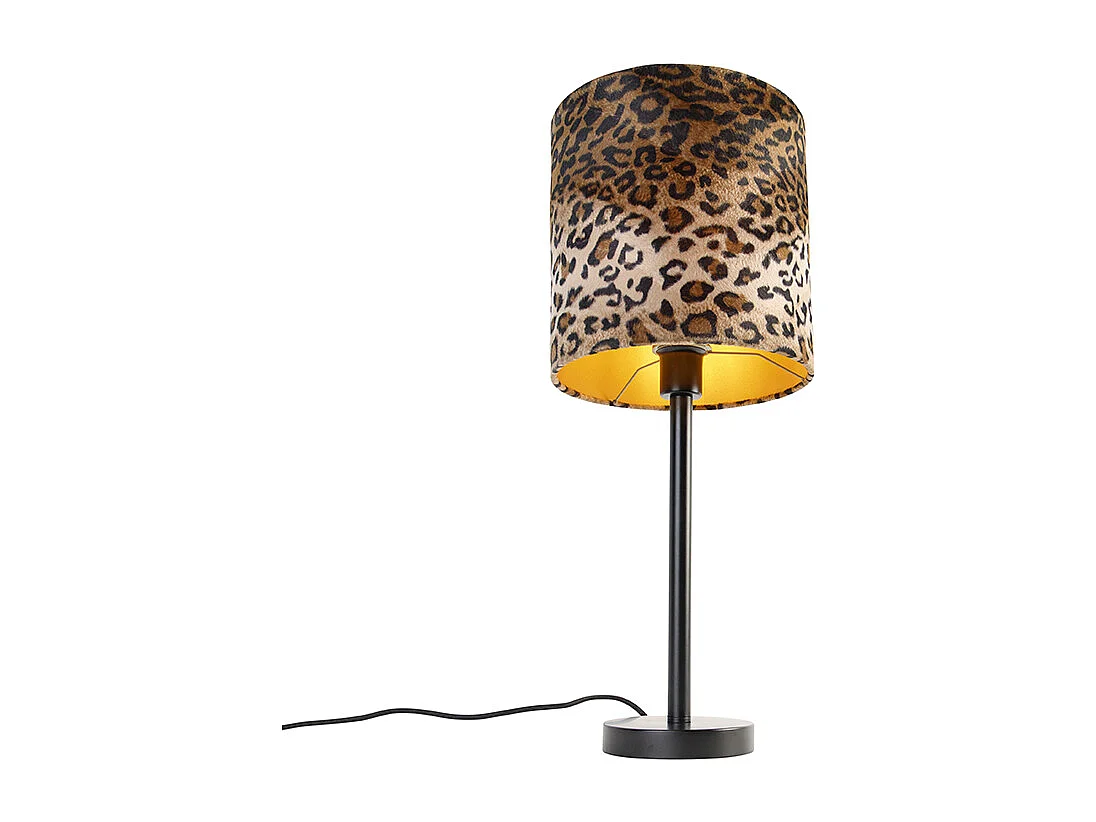 Lampe de table moderne noire avec abat-jour léopard 25 cm - Simplo
