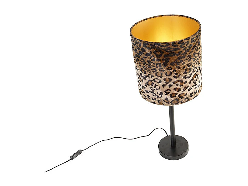 Lampe de table moderne noire avec abat-jour léopard 25 cm - Simplo
