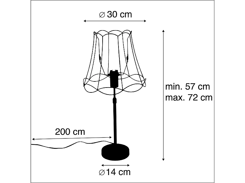 Lampe de table noire avec cadre Granny 30 cm réglable - Parte