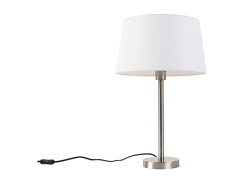 Lampe de table moderne en acier avec abat-jour blanc 32 cm - Simplo