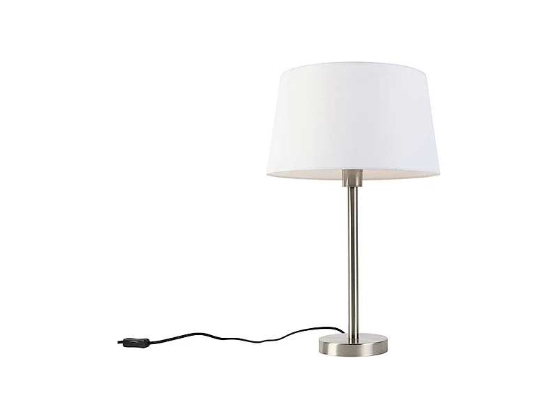 Lampe de table moderne en acier avec abat-jour blanc 32 cm - Simplo