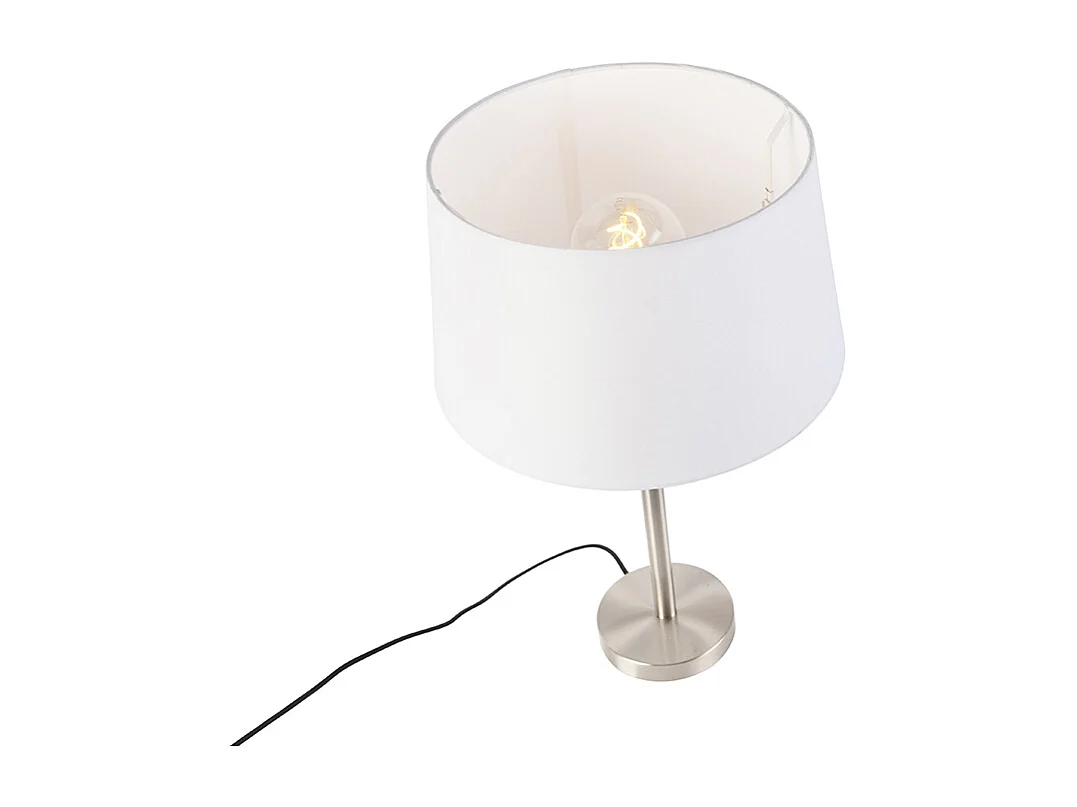 Lampe de table moderne en acier avec abat-jour blanc 32 cm - Simplo