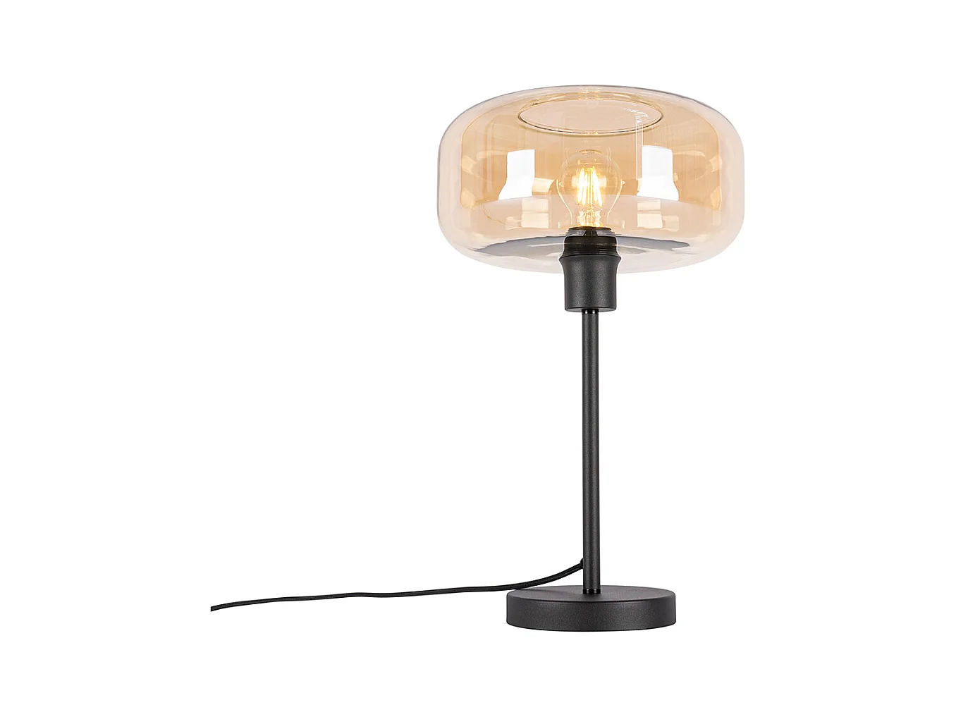 Lampe de table art déco noire avec verre ambré - Bizle