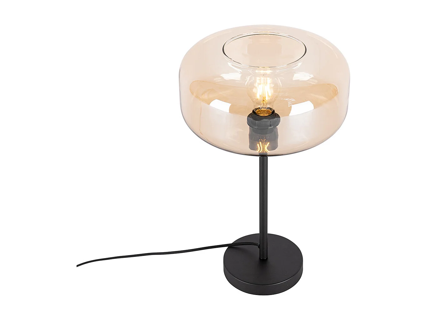 Lampe de table Art déco noire avec verre ambré - Bizle
