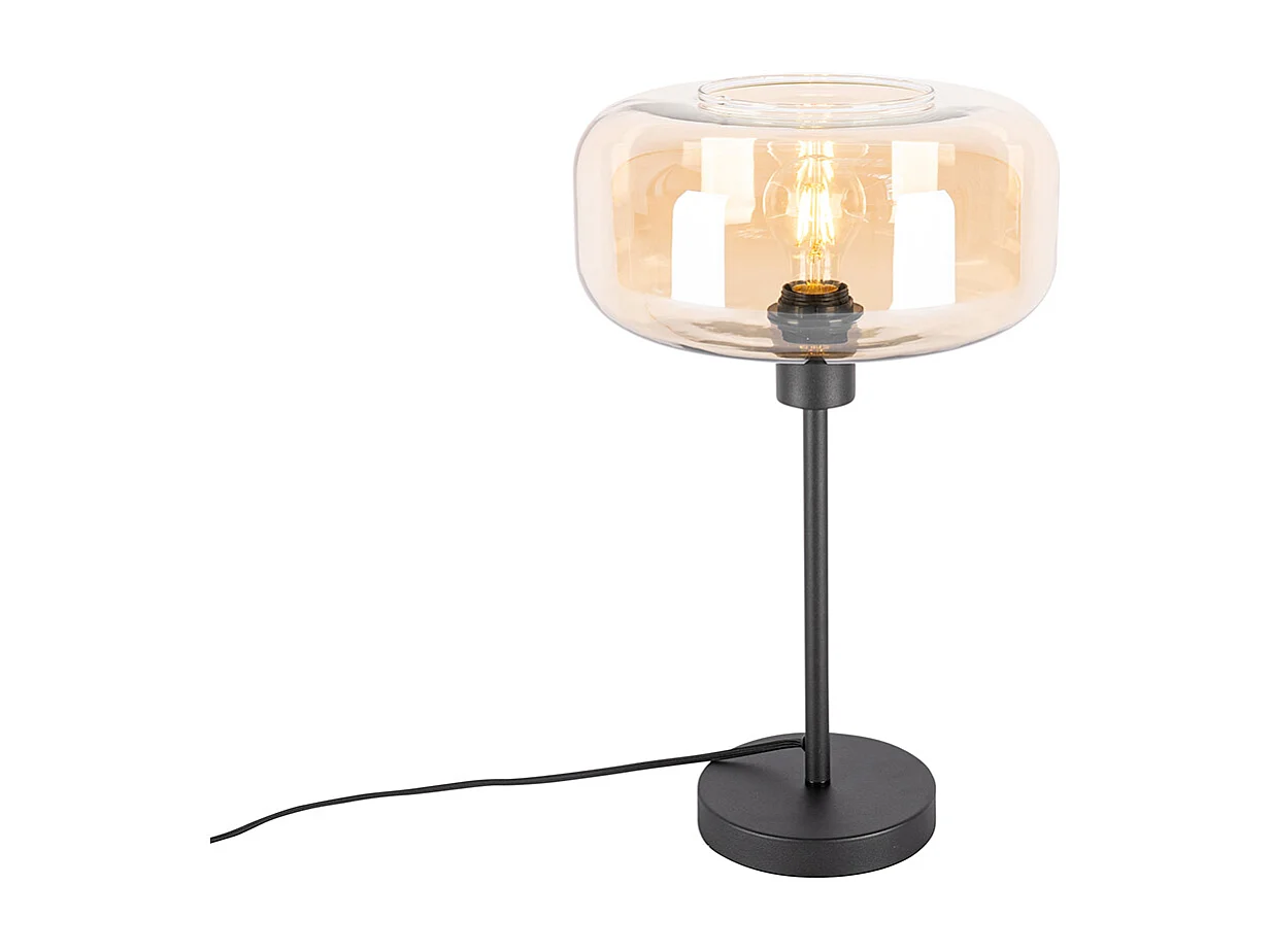 Lampe de table Art déco noire avec verre ambré - Bizle