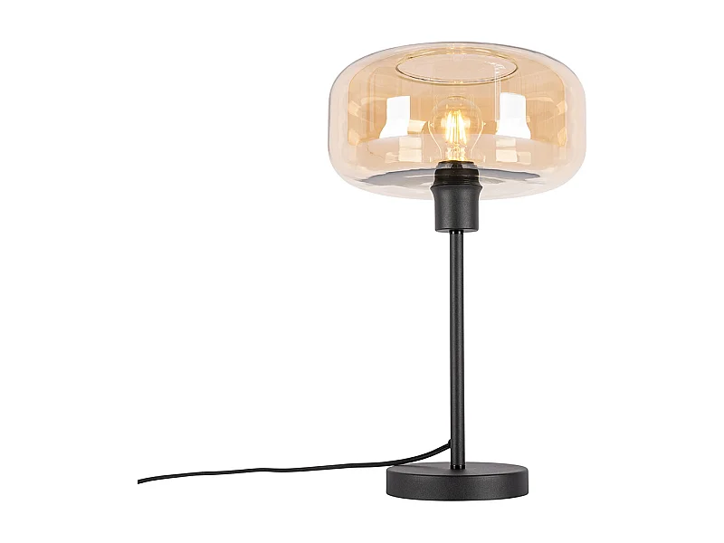 Lampe de table Art déco noire avec verre ambré - Bizle