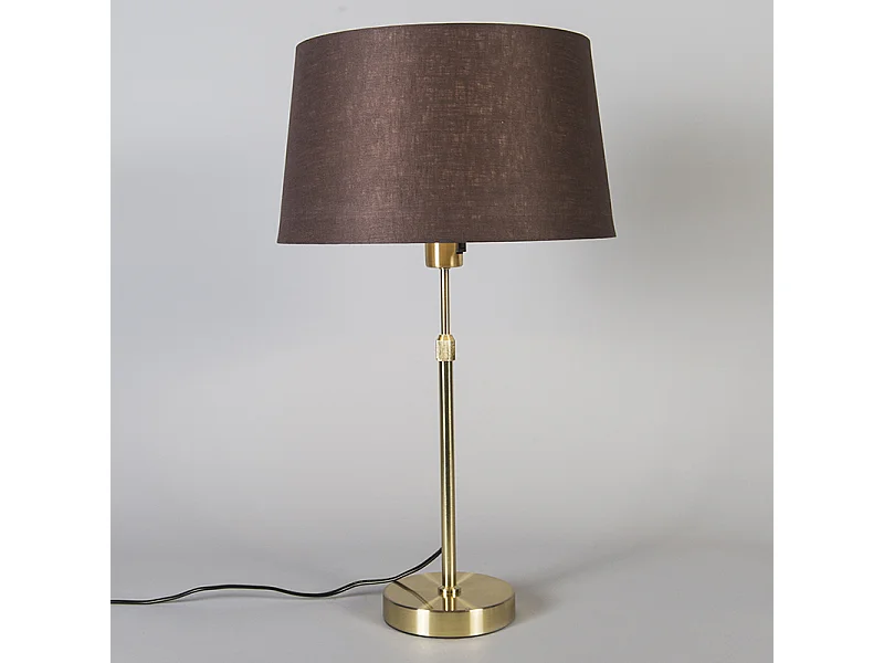 Lampe de table or / laiton avec abat-jour marron 35 cm réglable - Parte
