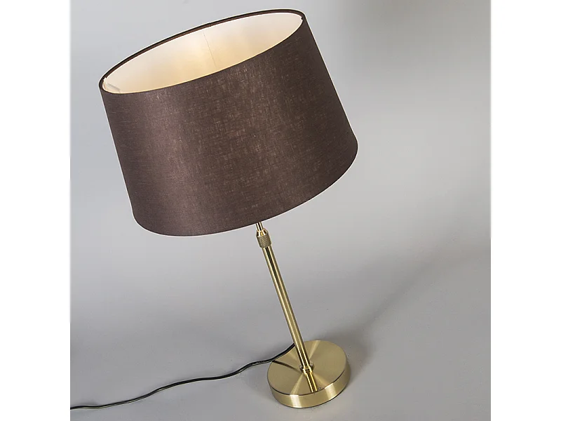 Lampe de table or / laiton avec abat-jour marron 35 cm réglable - Parte