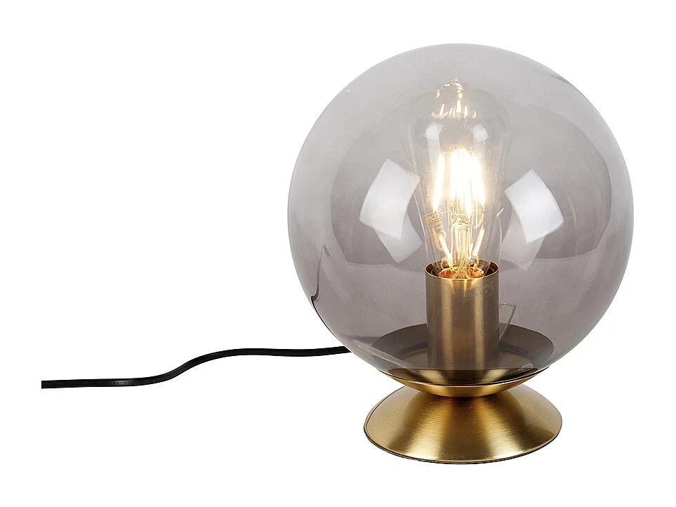 Lampe de table Art Déco en laiton avec verre fumé - Pallon