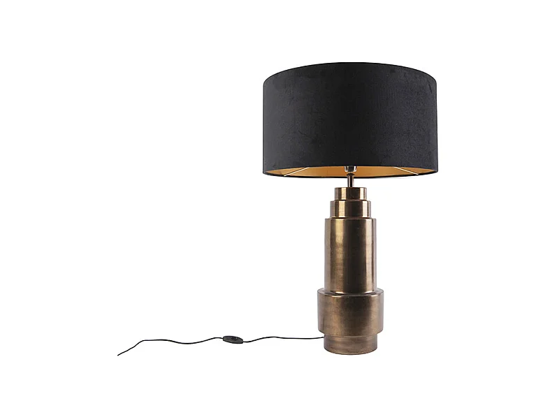 Lampe de table art déco bronze velours abat-jour noir avec or 50cm - Bruut